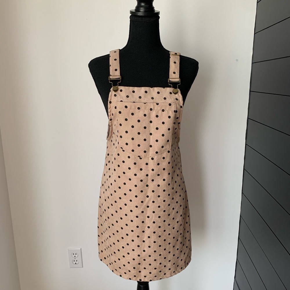 Paper Crane Tan Polka-Dot Overall Dress